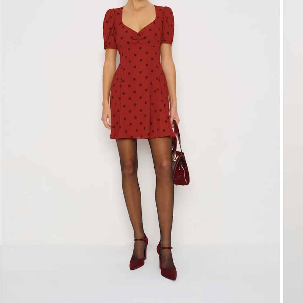Reformation Rebecca Polka Dot Mini Dress